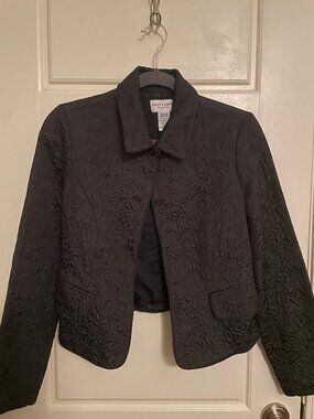 Jaclyn Smith Classic Black Embossed Floral Jacquard Jacket Size M